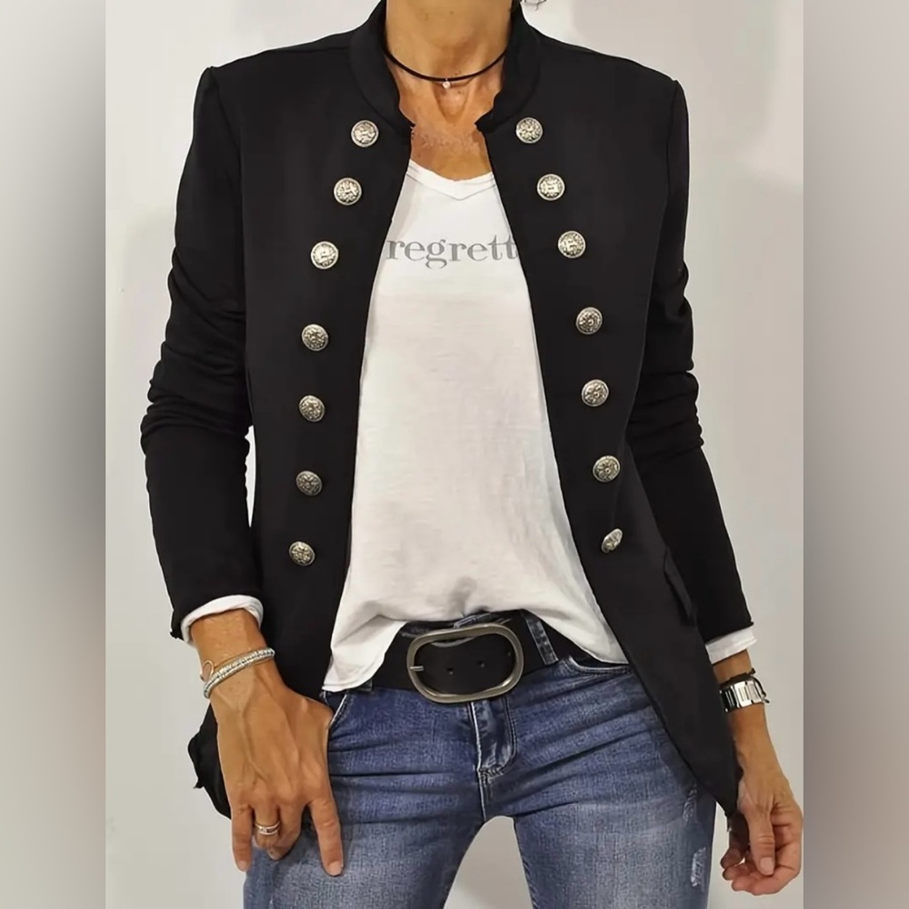 Silver buttoned open black jacket size large new without tags